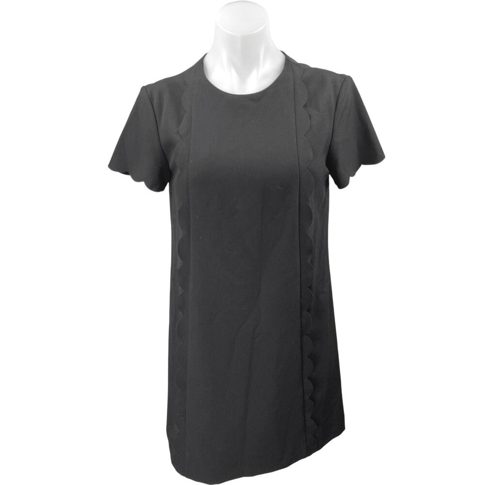 Tahari Women's Black Scalloped Short Sleeve Mini Career Shirt Shift Dress Size 4